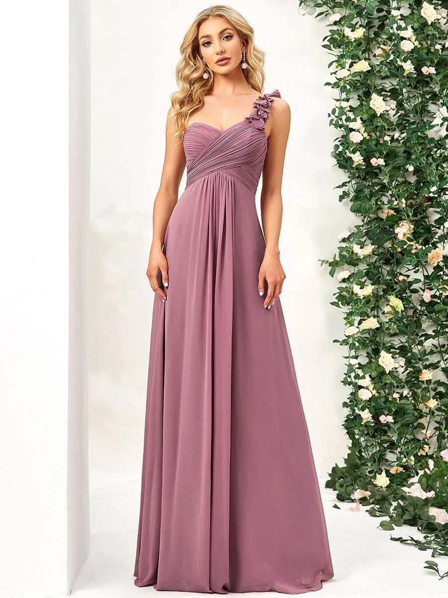 Robe Demoiselle d'Honneur Maxi Chiffon à Une épaule pour Femmes